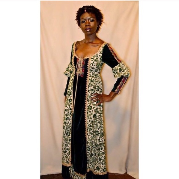 Gunne Sax Green and Cream Maxi Dress - Picture 2 of 4